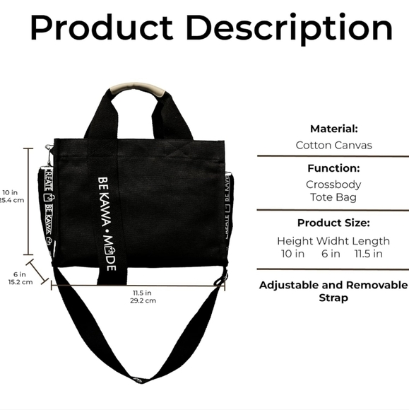 be kawa Canvas Tote Bag | Tote Bag For Women | Crossbody Bag | Multipocket Tote - Picture 3 of 9